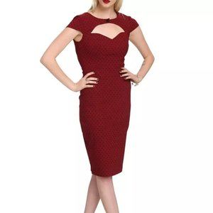 Hell Bunny Burgundy & Black  Retro Sandy Pencil Dress Small